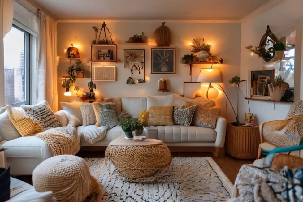 Imagem de um espaço de estar decorado de forma criativa e acessível.