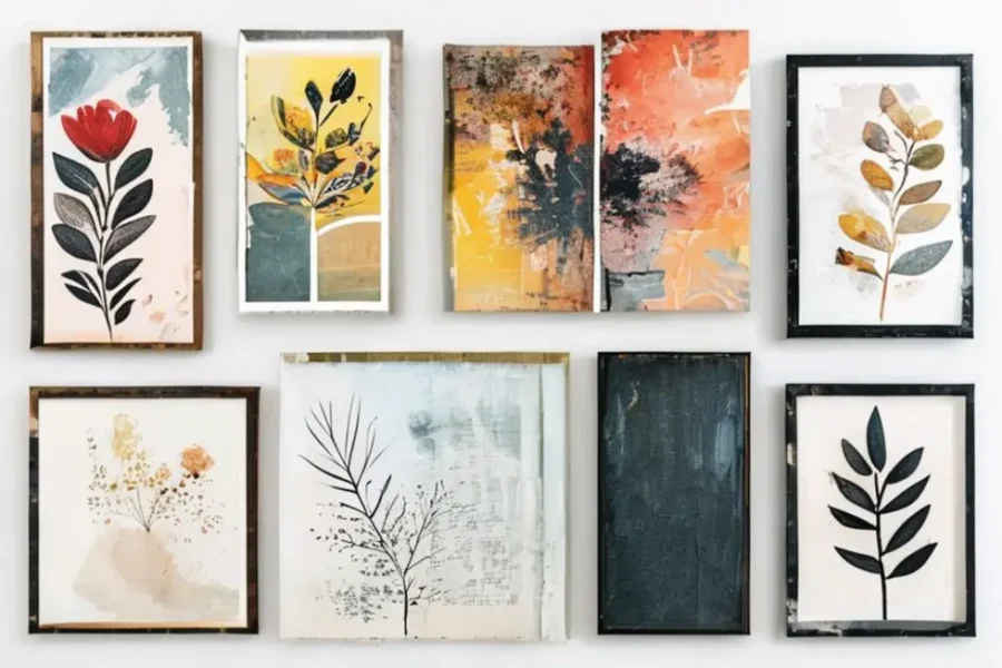 Disposição de diferentes impressões artísticas para decoração.