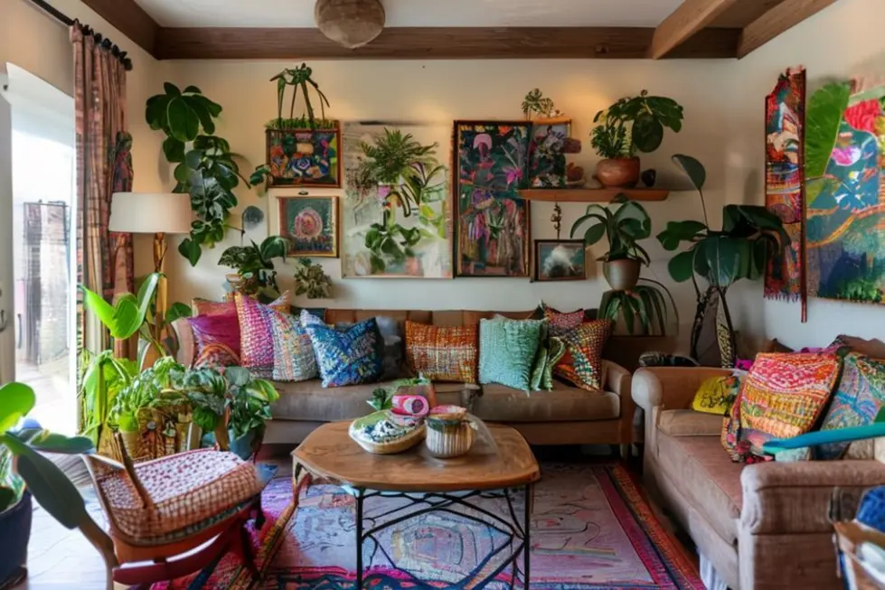 Decoração de um lar acolhedor com quadros e posters.