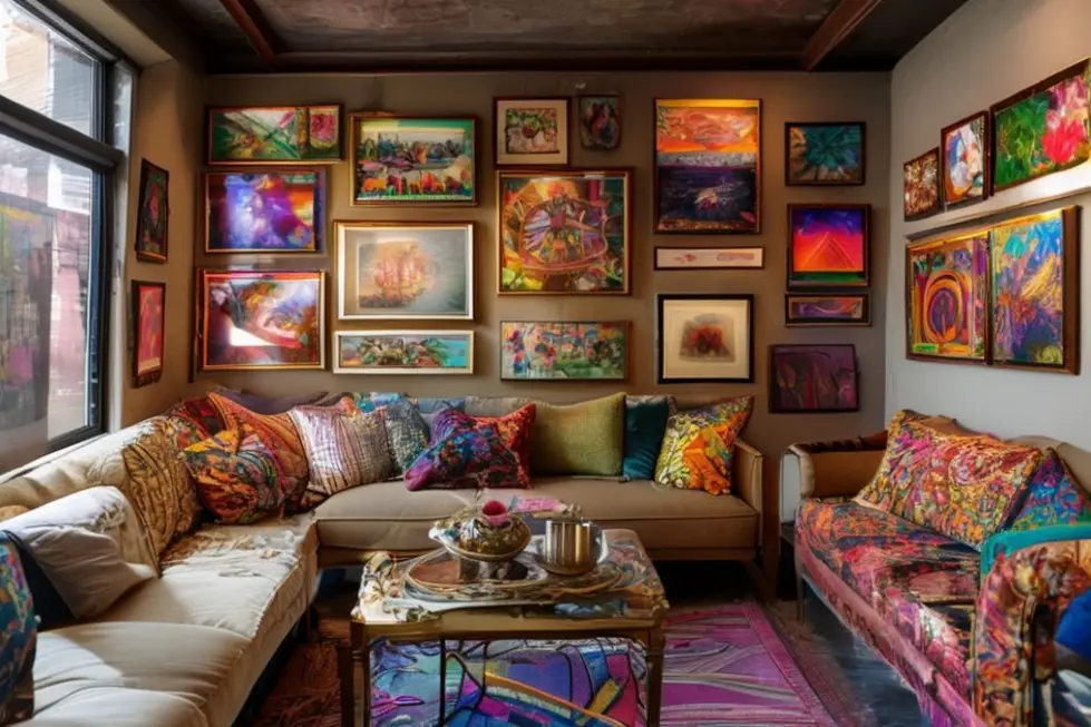 Espaço interno decorado com quadros que retratam a personalidade.