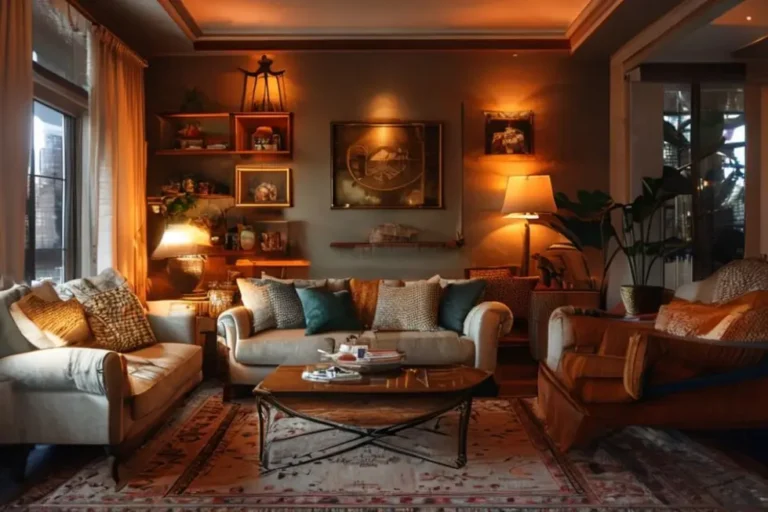 Uma sala de estar decorada com estilo moderno e vintage.