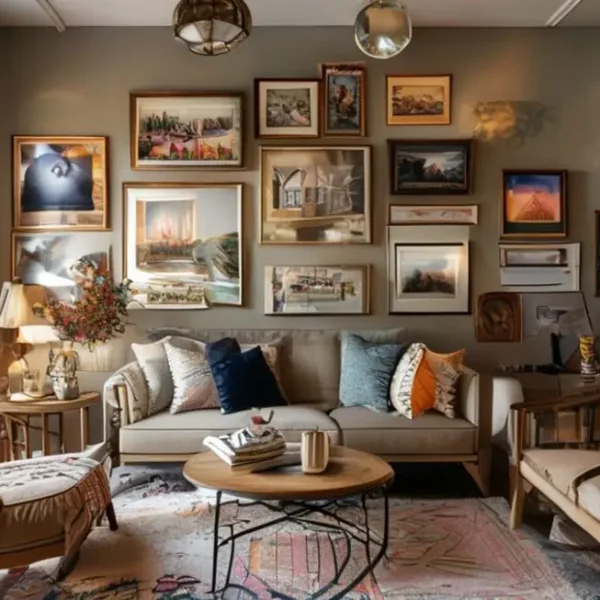 Casa decorada com arte nas paredes