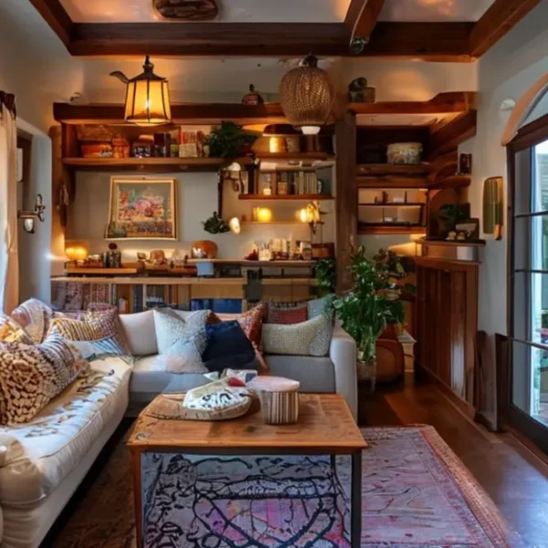 Interiores de uma casa decorada com estilo e elegância.