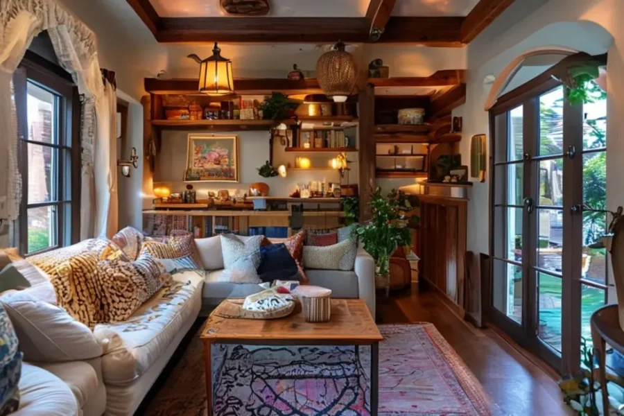 Interiores de uma casa decorada com estilo e elegância.