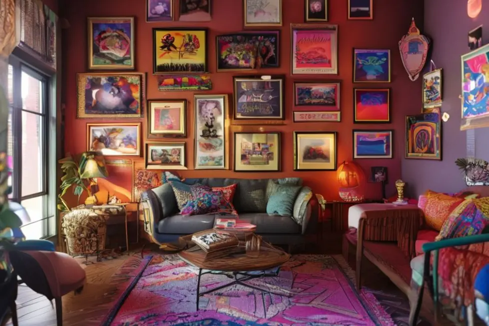 Sala decorada com quadros bonitos.