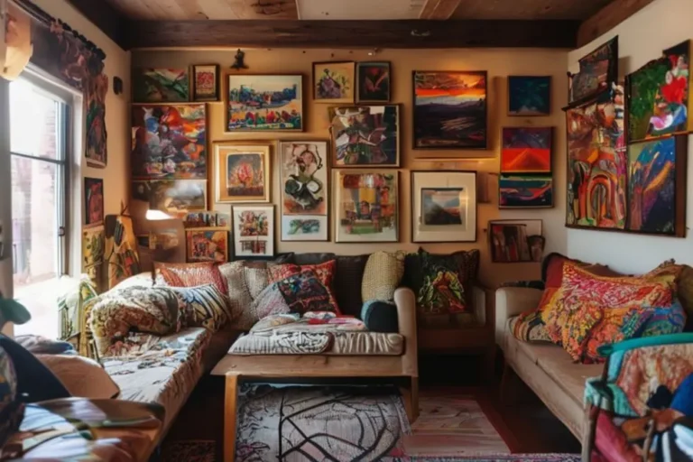 Sala decorada com arte que reflete estilo pessoal.
