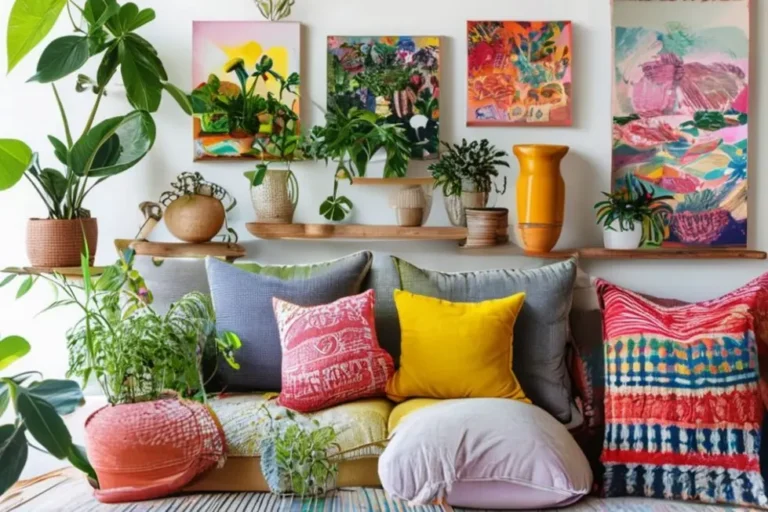 Diferentes itens de decoração para casa, destacando um ambiente acolhedor e estiloso.
