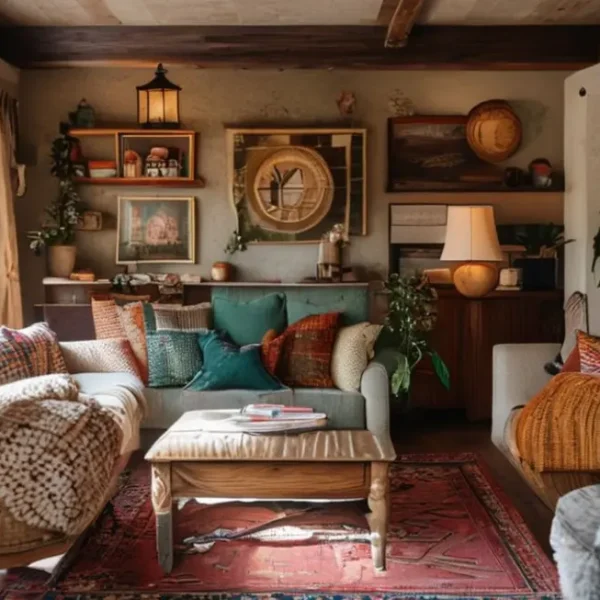 Interior de casa aconchegante com elementos de decoração que refletem estilo pessoal.