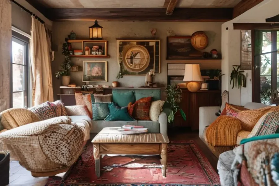 Interior de casa aconchegante com elementos de decoração que refletem estilo pessoal.