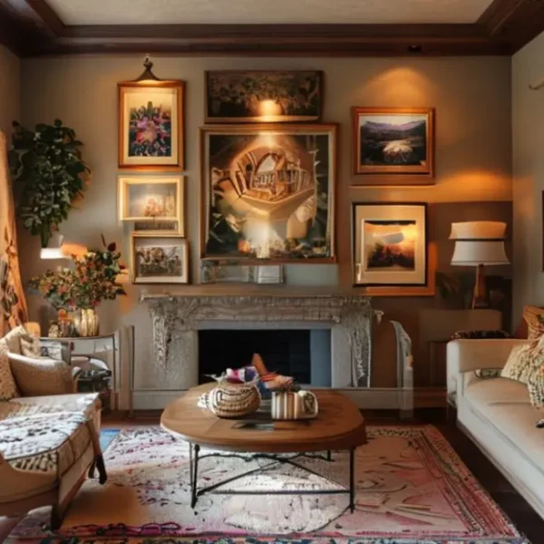 Interior de casa decorado com arte de parede inspiradora.