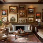 Interior acolhedor com quadros artísticos, refletindo estilo e personalidade.