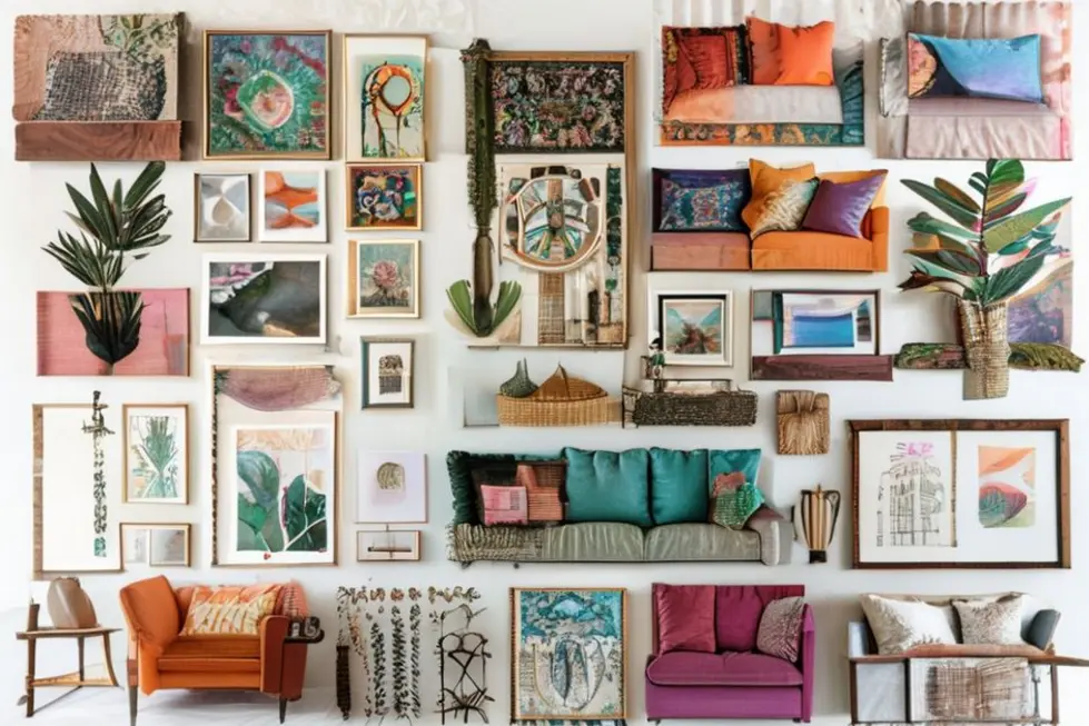 Painel de inspirações para decoração com arte e quadros.