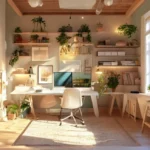 Espaço de trabalho inspirador e decorado com detalhes criativos.