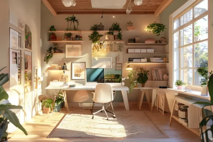 Espaço de trabalho inspirador e decorado com detalhes criativos.