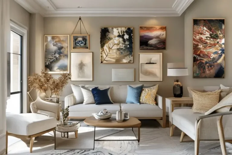 Interior de casa estiloso com quadros variados no ambiente