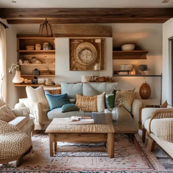 Interior de casa acolhedor com decoração acessível e estilosa.