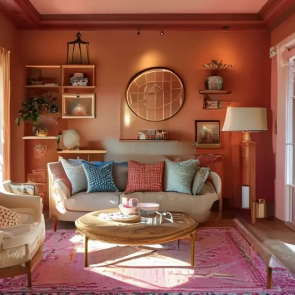 Interior de casa vibrante com decoração acolhedora.