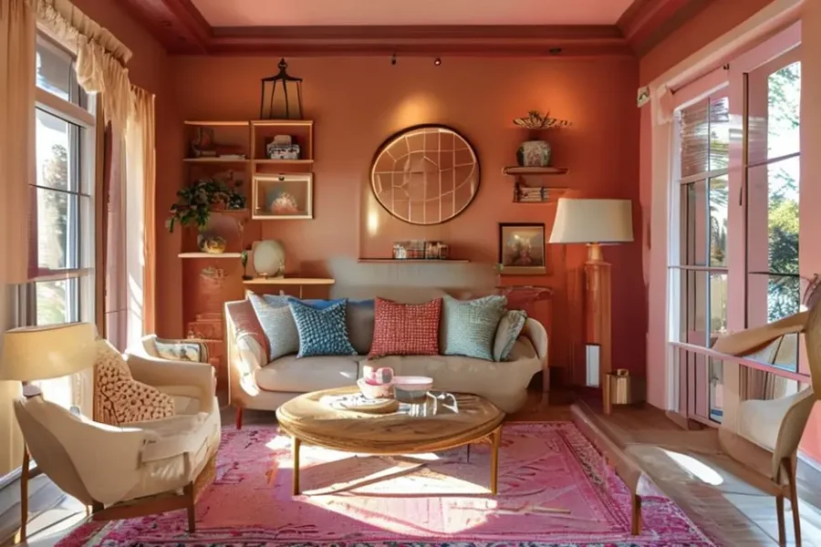 Interior de casa vibrante com decoração acolhedora.