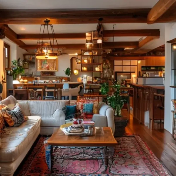 Interior de casa acolhedor que combina estilo e funcionalidade.