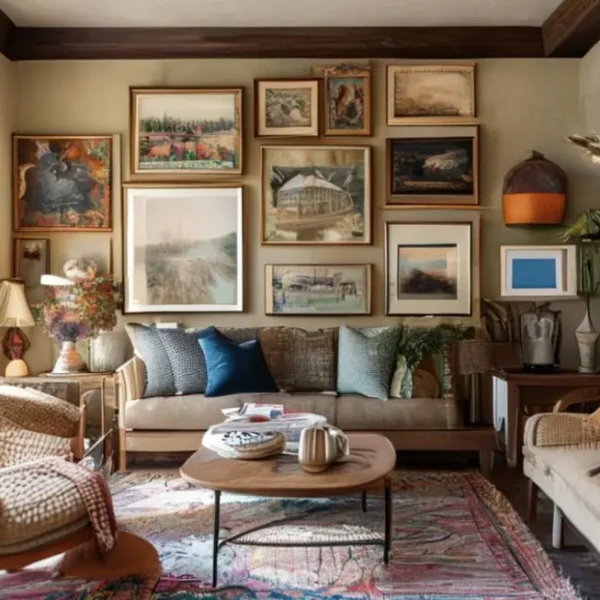 Interiors with stylish decorations featuring art.