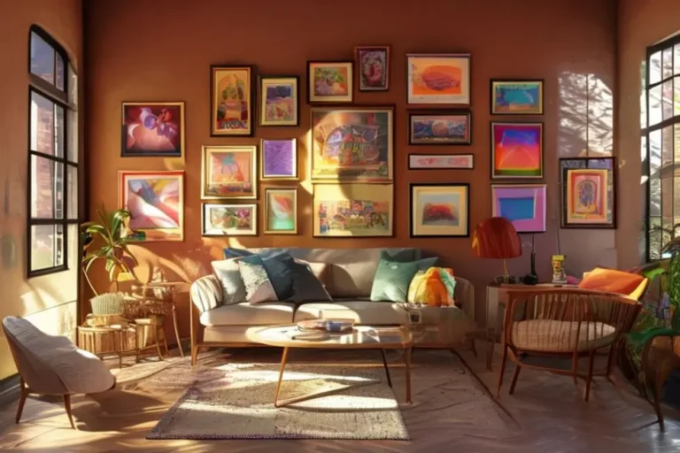 Decoração de casa com quadros e posters.