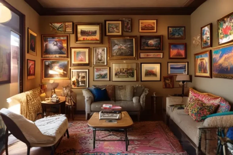 Sala decorada com arte que traz aconchego e personalidade ao espaço.