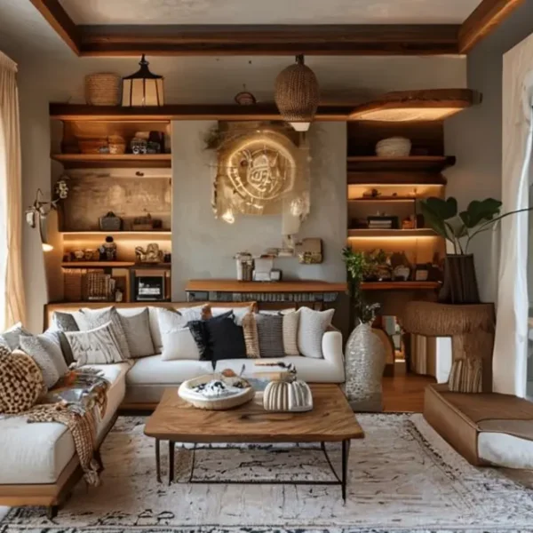 Interiores de casa com uma bela decoração, combinando estilo e aconchego.