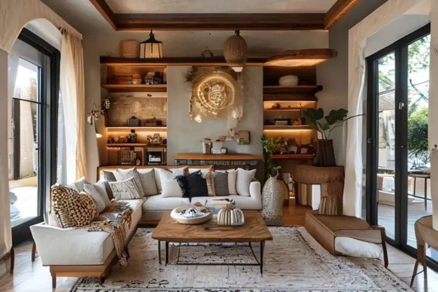 Interiores de casa com uma bela decoração, combinando estilo e aconchego.