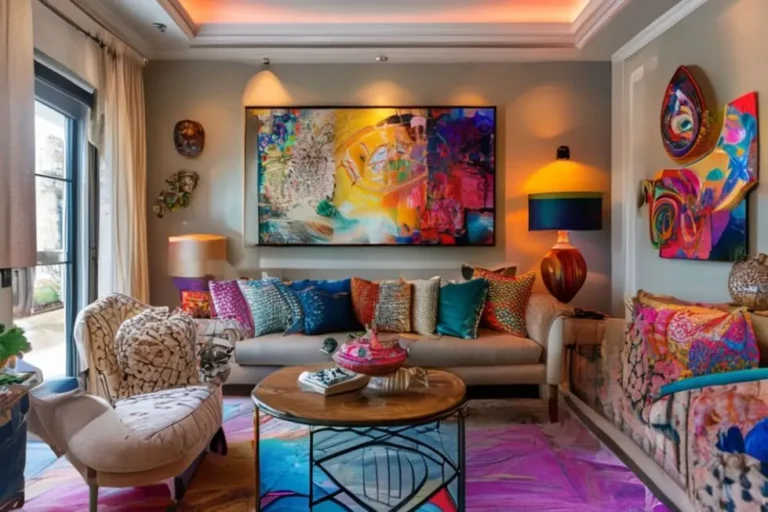 Interior de uma casa estilizada, mostrando um ambiente elegante e acolhedor.