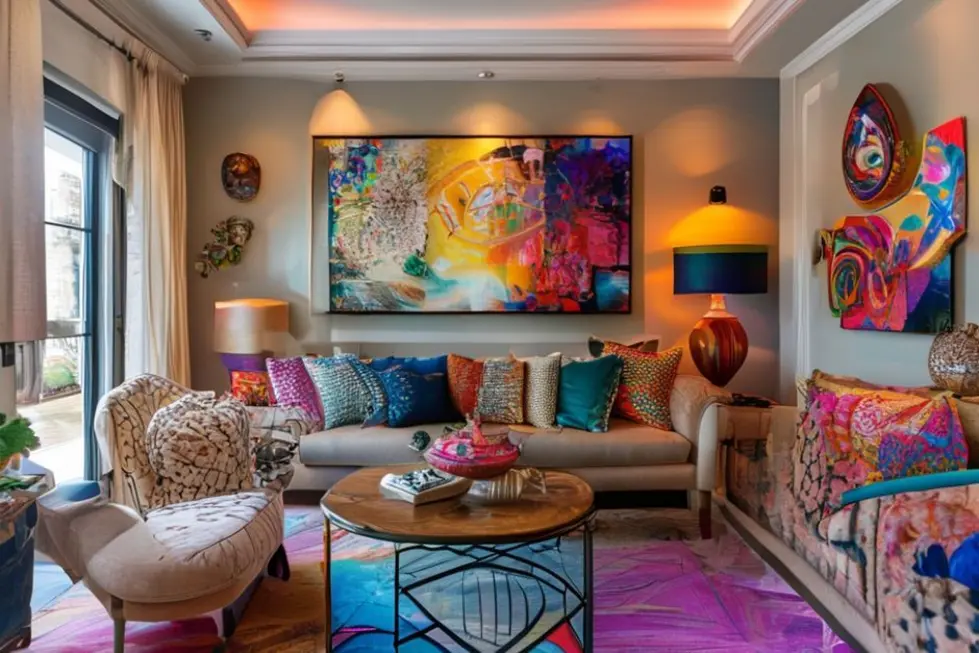 Interior de uma casa estilizada, mostrando um ambiente elegante e acolhedor.