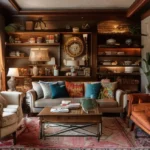 Sala de estar decorada com elementos modernos e vintage.