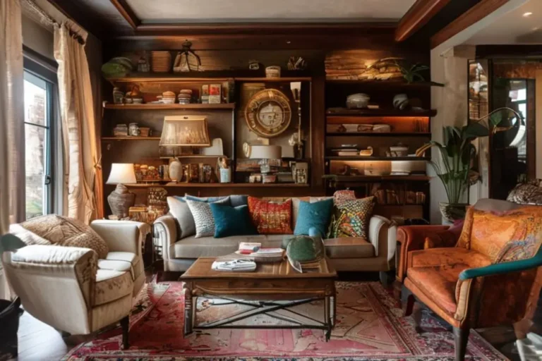 Sala de estar decorada com elementos modernos e vintage.