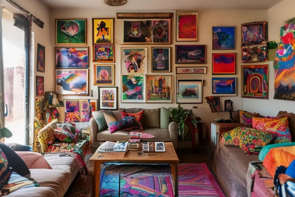 Espaço de vida decorado com arte que transmite personalidade e calor.