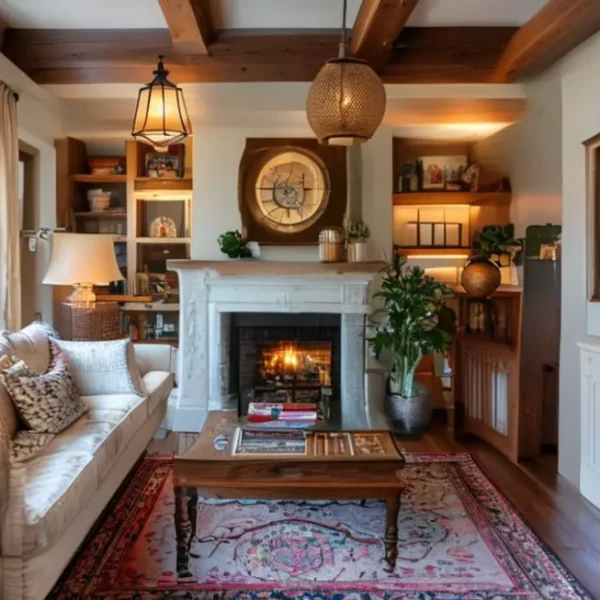 Interiores de casa bem decorados e acolhedores, refletindo um estilo pessoal.