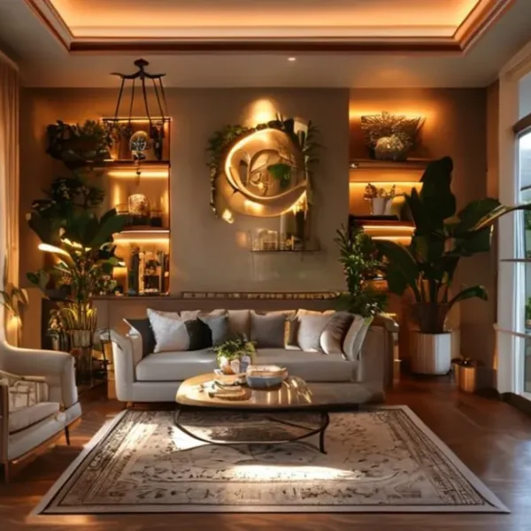 Interior de casa acolhedor e bem decorado.