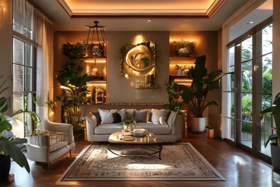 Interior de casa acolhedor e bem decorado.