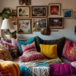 Mulheres decorando uma sala de estar acolhedora.