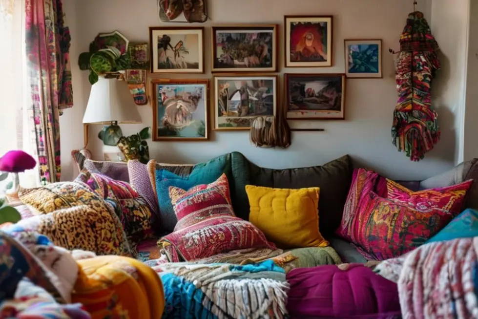 Mulheres decorando uma sala de estar acolhedora.