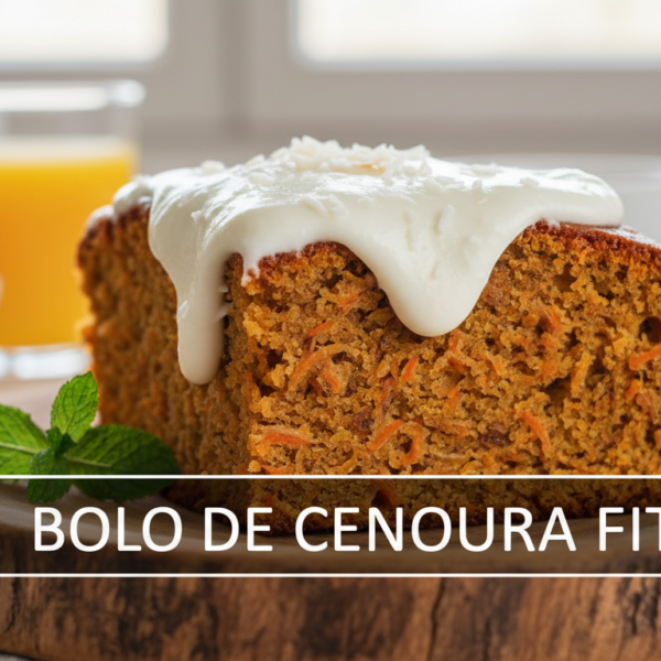 Bolo de cenoura fit saudável e nutritivo em prato rústico.
