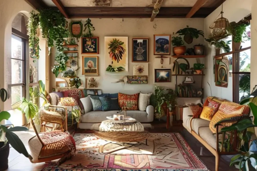 Interior de casa decorado de forma criativa e acessível.