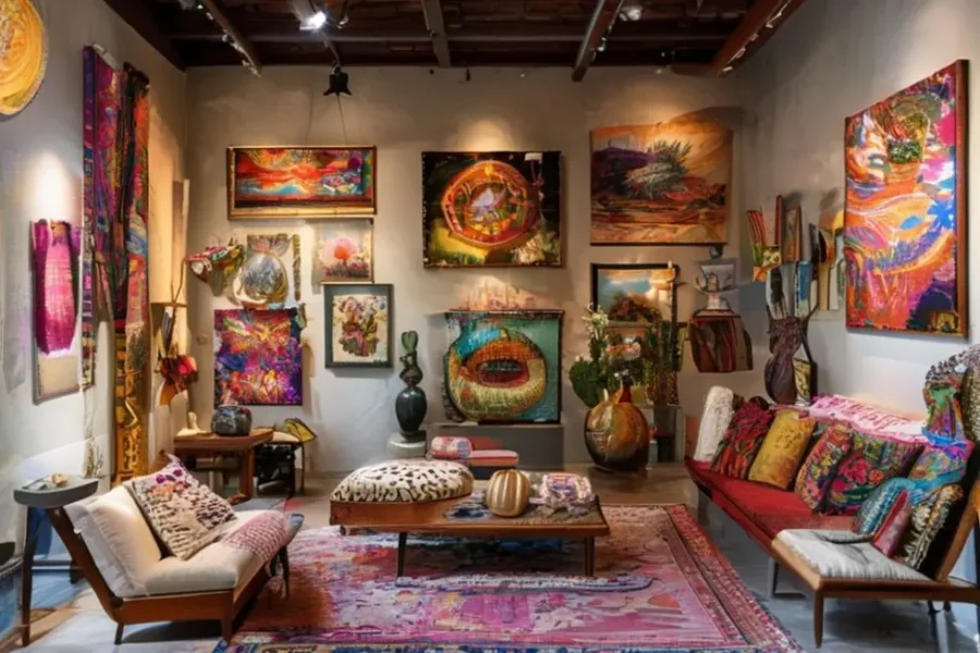 7 Ideias Criativas para Transformar sua Casa com Arte 14 Espaço decorado artisticamente, mostrando uma decoração pessoal e convidativa.