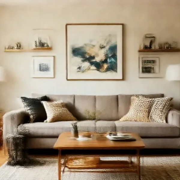 Espaço de estar decorado de forma aconchegante e estilosa.