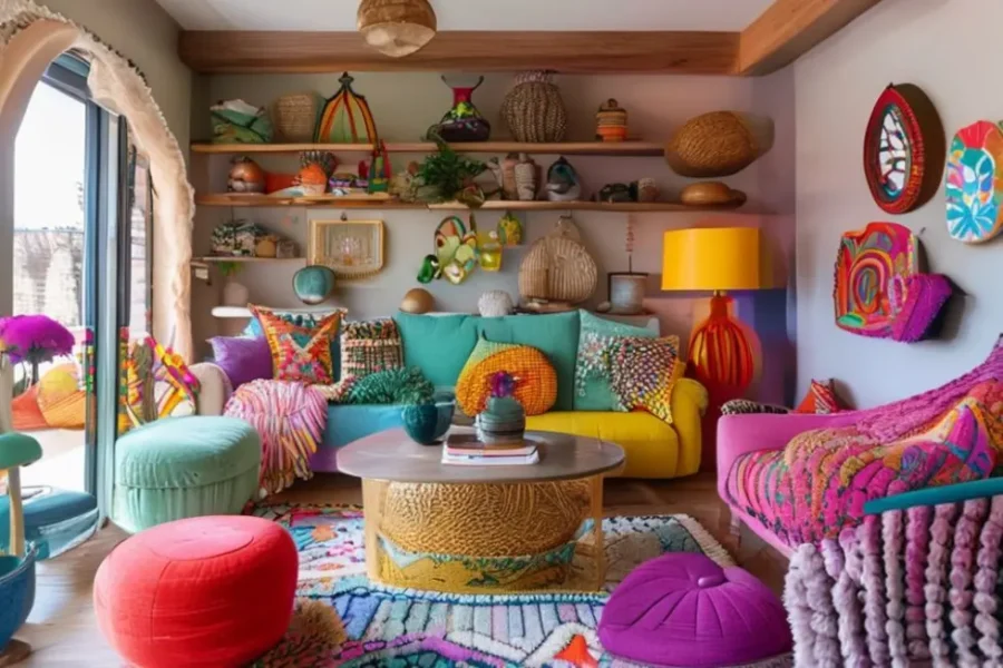 Ambiente interno estiloso e acolhedor, com elementos de design acessível.