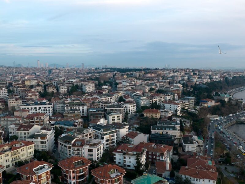 A stunning aerial view of Üsküdar in Istanbul, showcasing its urban landscape and waterfront.