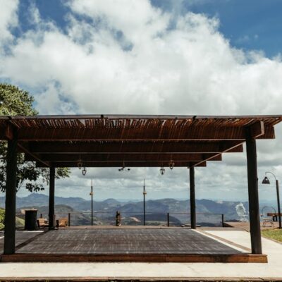 Beautiful open-air structure with lush landscape in Santa Teresa, Brazil.