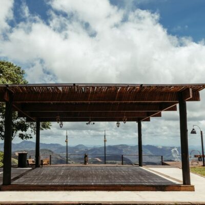 Beautiful open-air structure with lush landscape in Santa Teresa, Brazil.