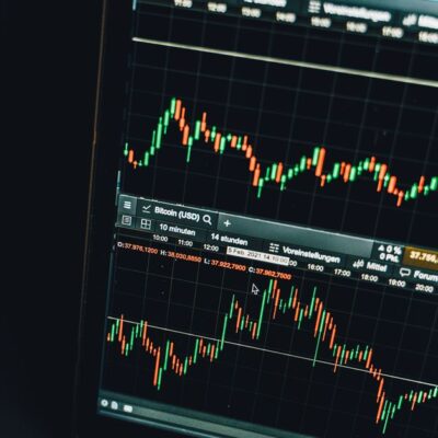 Close-up of a live cryptocurrency trading chart screen displaying dynamic market trends and analysis.